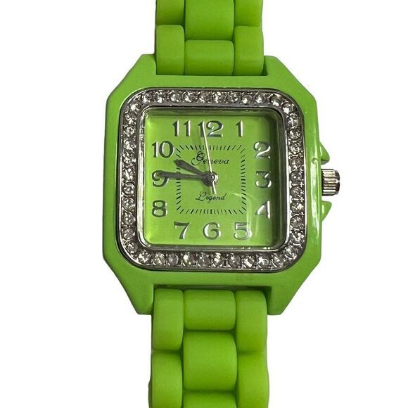 GENEVA LEGEND #L1110 Women's Watch Arabic Numerals Neon Green Silicone Band 8.75 - Picture 7 of 15